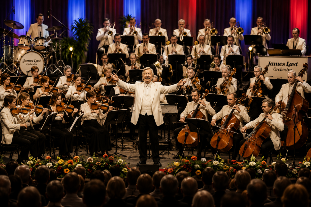 A fictional orchestra performing a tribute to James Last 