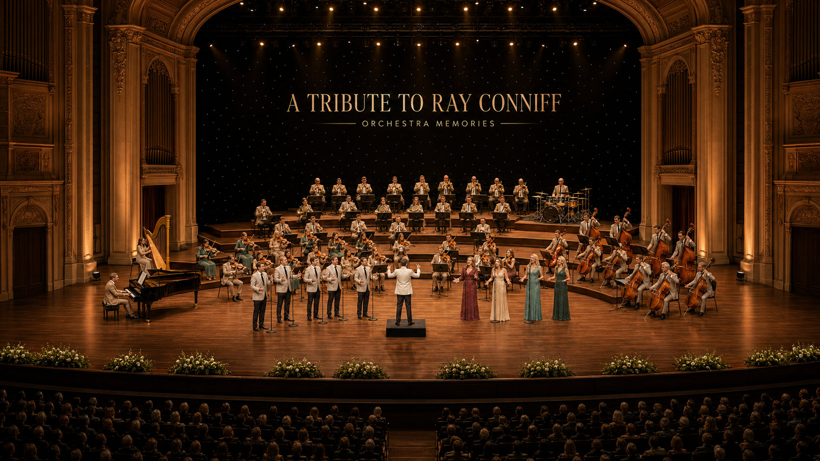 A contemporary orchestra and vocal ensemble perform a spacious tribute concert inspired by Ray Conniff.