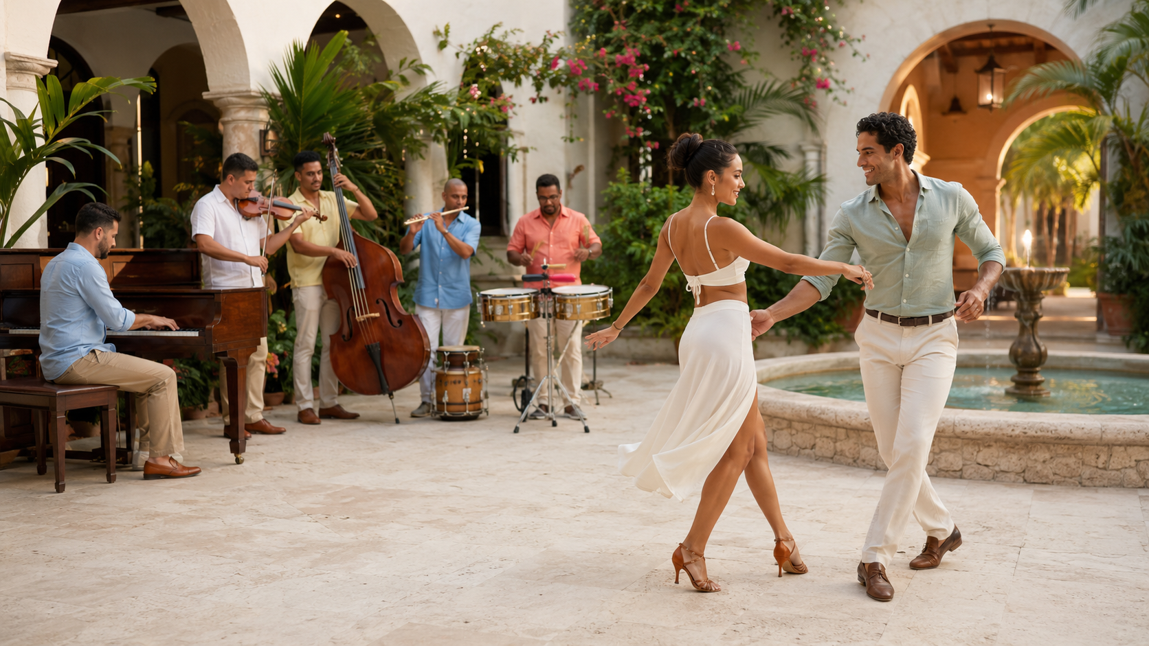 A dance terrace surrounded by palm trees